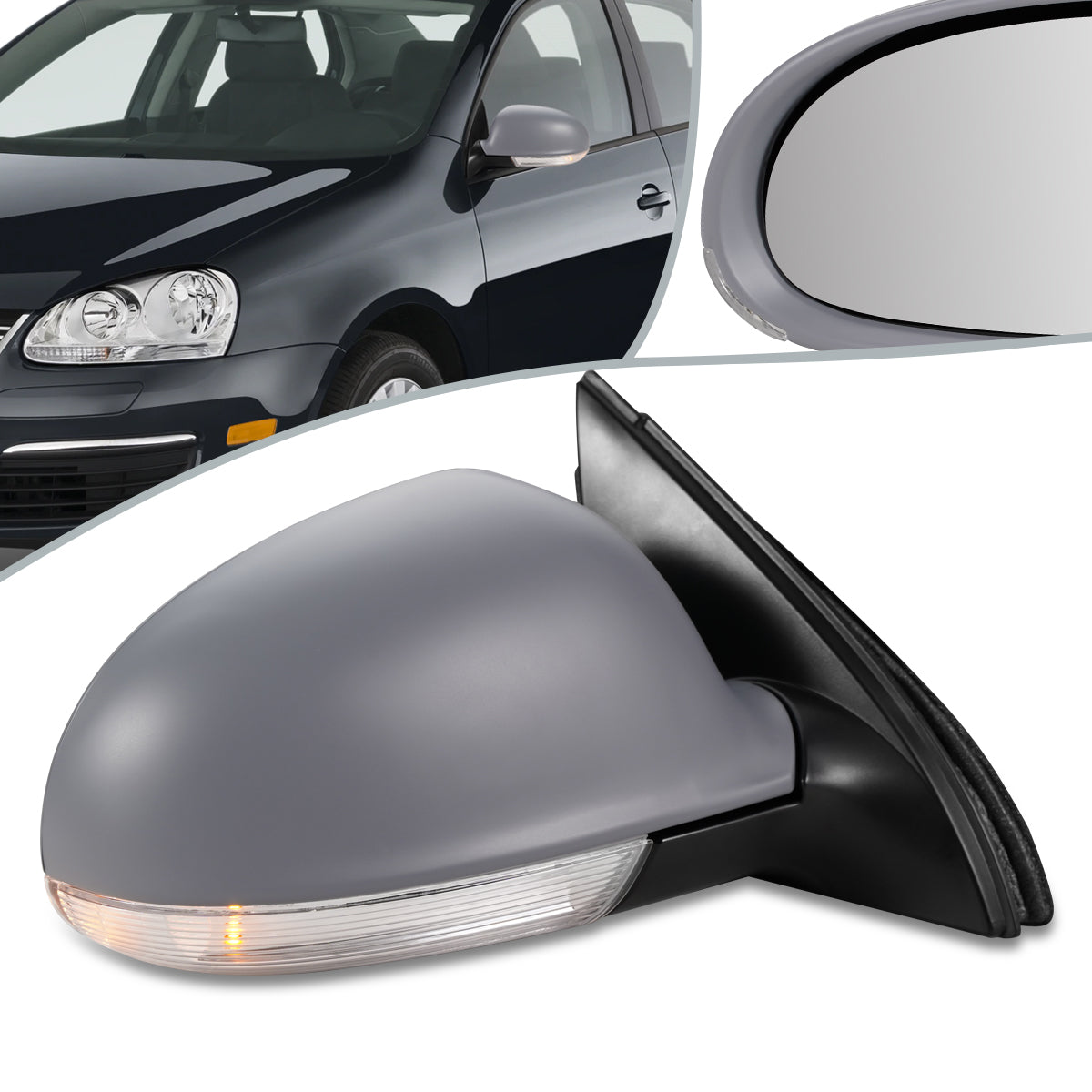 RETROVISOR MIRROR - OEM - 05-10 VOLKSWAGEN JETTA - POWERED - HEATED - W/ SIGNAL LIGHT - W/ PUDDLE LIGHT - FOLDING - RIGHT - GRAY