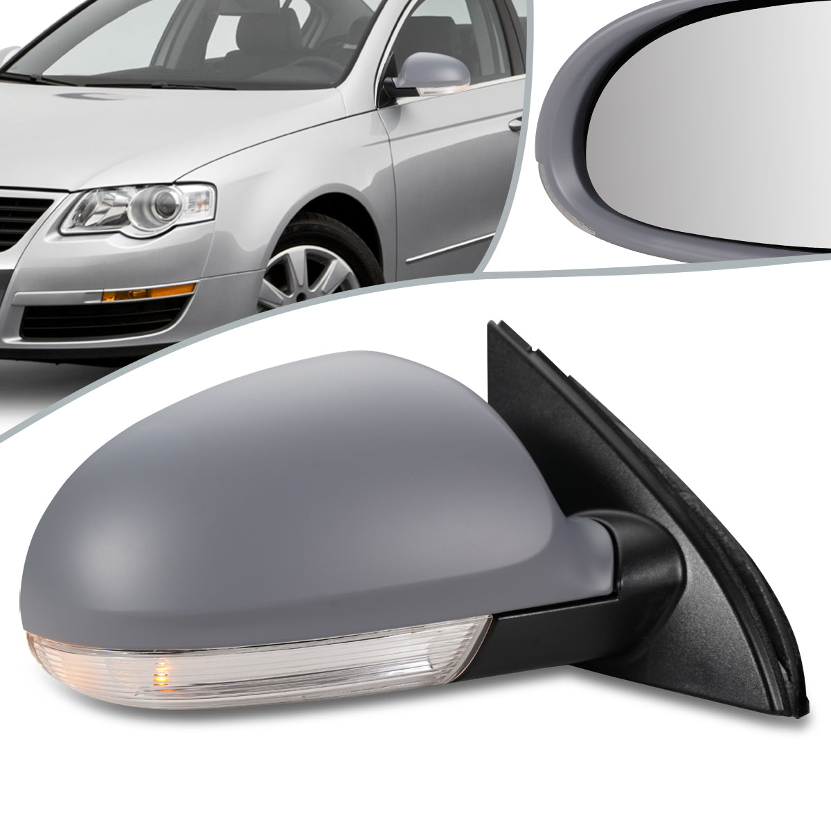 RETROVISOR MIRROR - OEM - 05-10 VOLKSWAGEN PASSAT - POWERED - HEATED - W/ SIGNAL LIGHT - FOLDING - RIGHT - GRAY