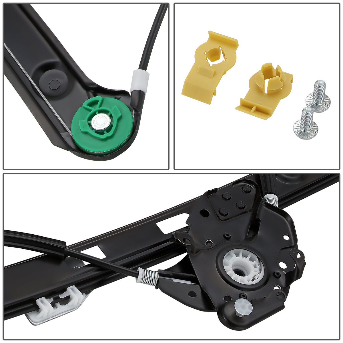 REGULADOR DE VENTANA WINDOW MOTORS & REGULATORS - METALLIC - 99-00 BMW 323I/01-05 BMW 325I/01-05 BMW 325XI/99-00 BMW 328I/01-05 BMW 330I/01-05 BMW 330XI - FITS 4-DOOR SEDAN / WAGON MODELS ONLY - METALLIC - BARE STEEL/PLASTIC