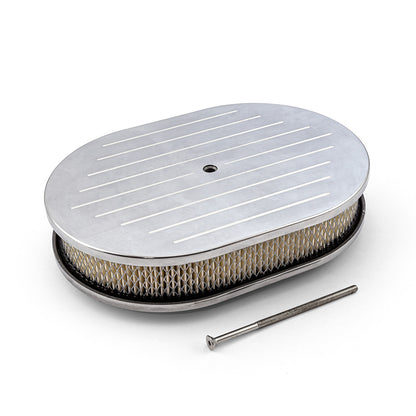 12" x 2" Oval Ball Milled Polished Aluminum Air Cleaner Kit