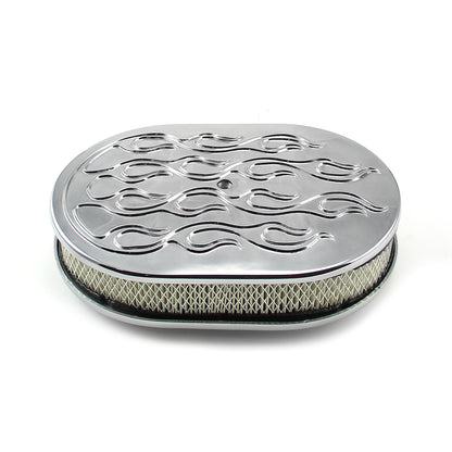 12" x 2" Oval Flamed Polished Aluminum Air Cleaner Kit