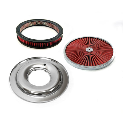 14" x 2" Washable Element Extreme Top w/Chrome Ring Flat Base Air Cleaner Kit