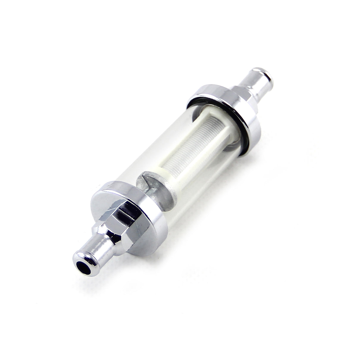 Fuel Filter 5/16" Inlet & Outlet Chrome & Clear