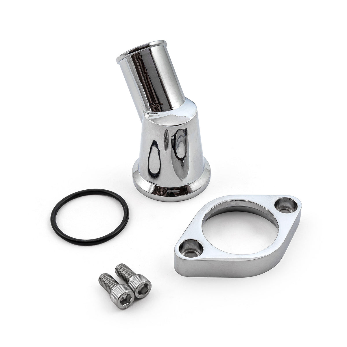 Chevy SBC 350 45 Degree Swivel Aluminum Thermostat Housing Water Neck Chrome