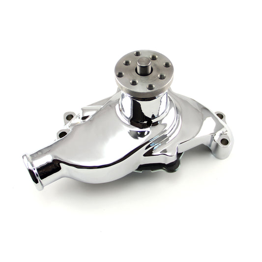 Chevy SBC 350 High Volume Aluminum Short Water Pump w/o Heater Port [Chrome]