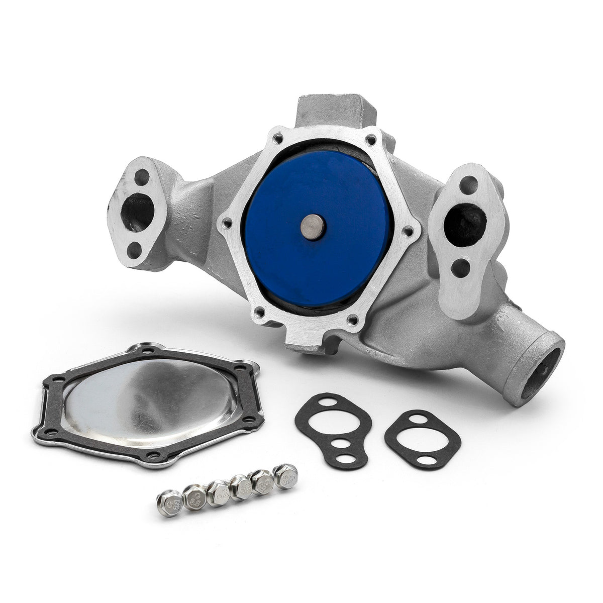 Chevy SBC 350 High Volume Aluminum Short Water Pump with Heater Port [Satin]