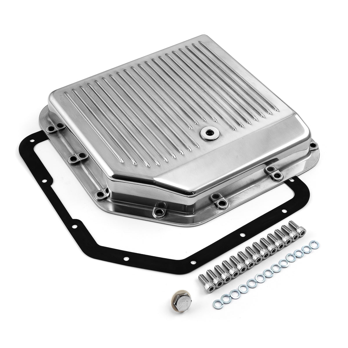 Turbo TH350 Finned Aluminum Transmission Oil Pan Set Polished