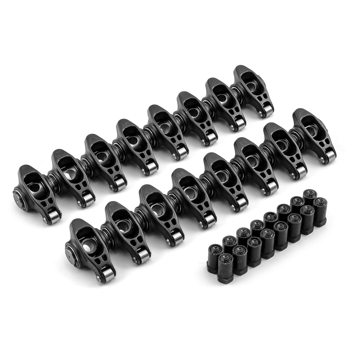 Chevy SBC 350 1.6 Ratio 7/16" Ultra Black Chromoly Roller Rocker Arms Set