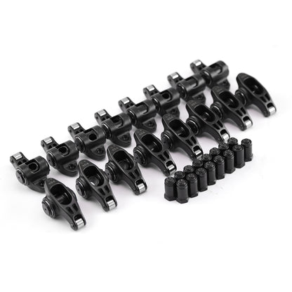 Chevy SBC 350 1.6 Ratio 3/8" Ultra Black Chromoly Roller Rocker Arms Set