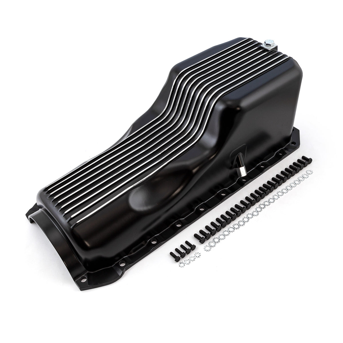 Chevy BBC 454 2Pc Early Gen 4 1965 - 1990 Black Finned Aluminum Oil Pan