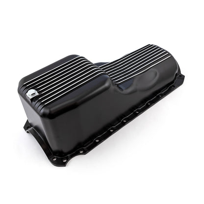 Chevy BBC 454 2Pc Early Gen 4 1965 - 1990 Black Finned Aluminum Oil Pan