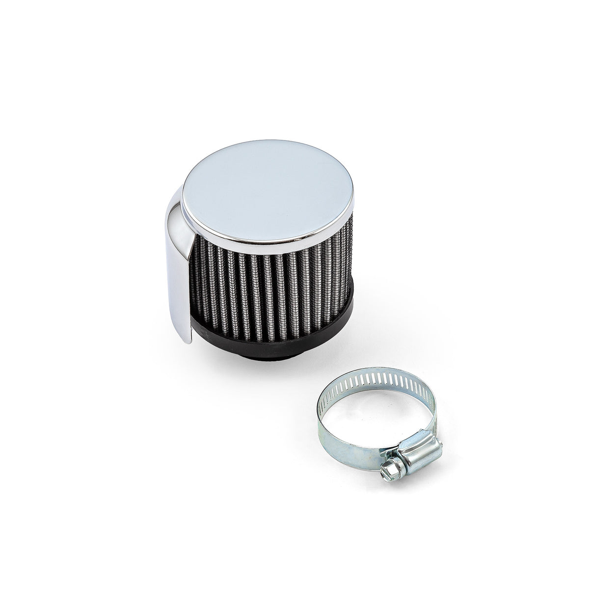 Chrome Valve Cover Filter Breather - w/Hood (1 3/8" Clamp On)
