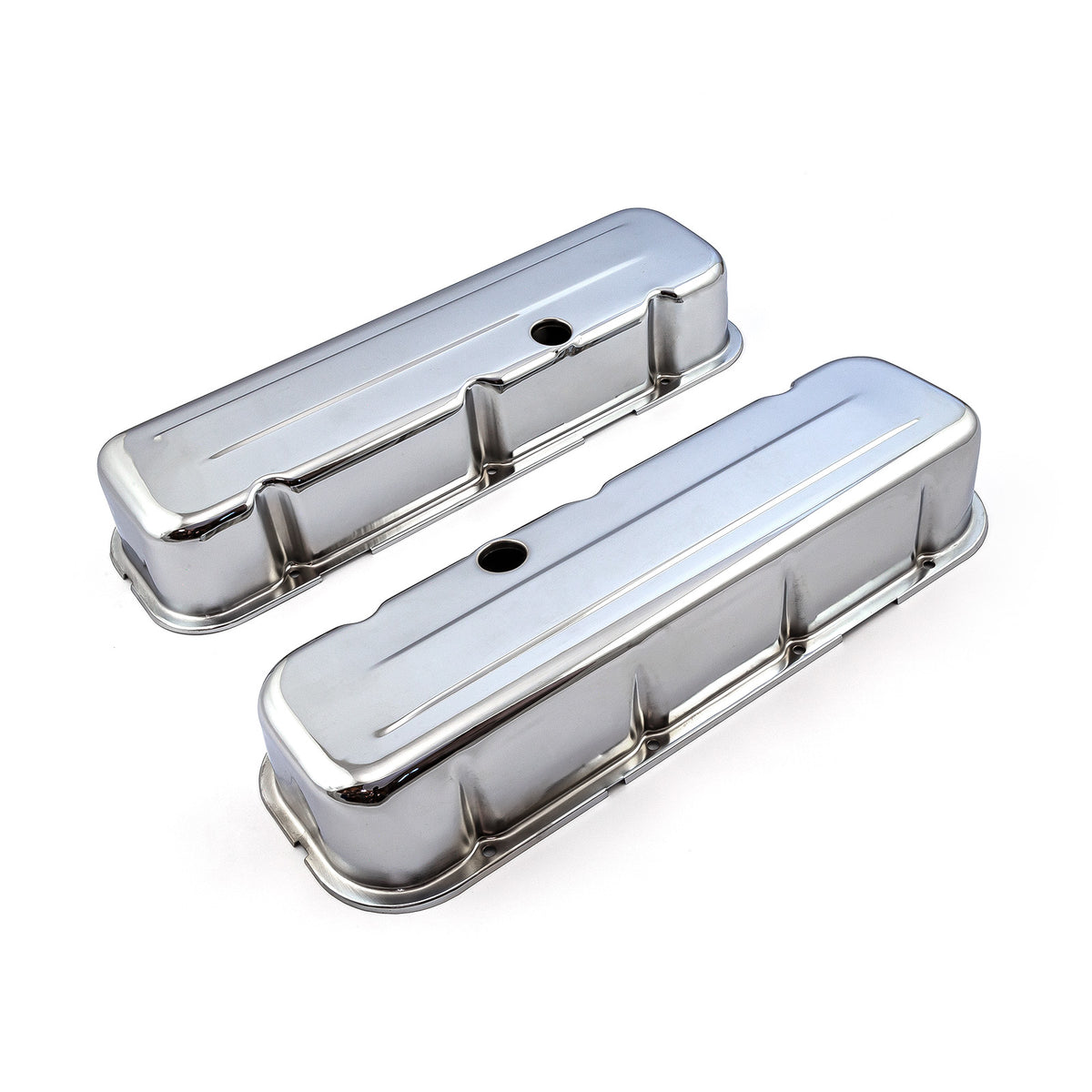Chevy BBC 454 Chrome Steel Valve Covers - Tall w/ Baffled Hole