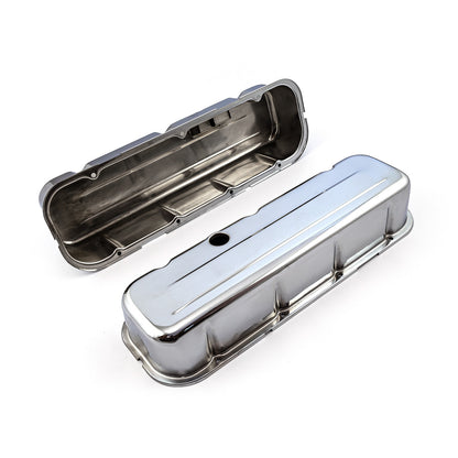 Chevy BBC 454 Chrome Steel Valve Covers - Tall w/ Baffled Hole