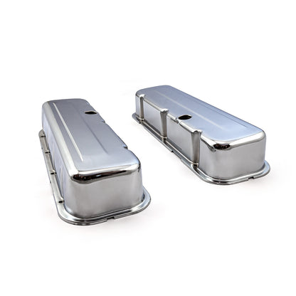 Chevy BBC 454 Chrome Steel Valve Covers - Tall w/ Baffled Hole