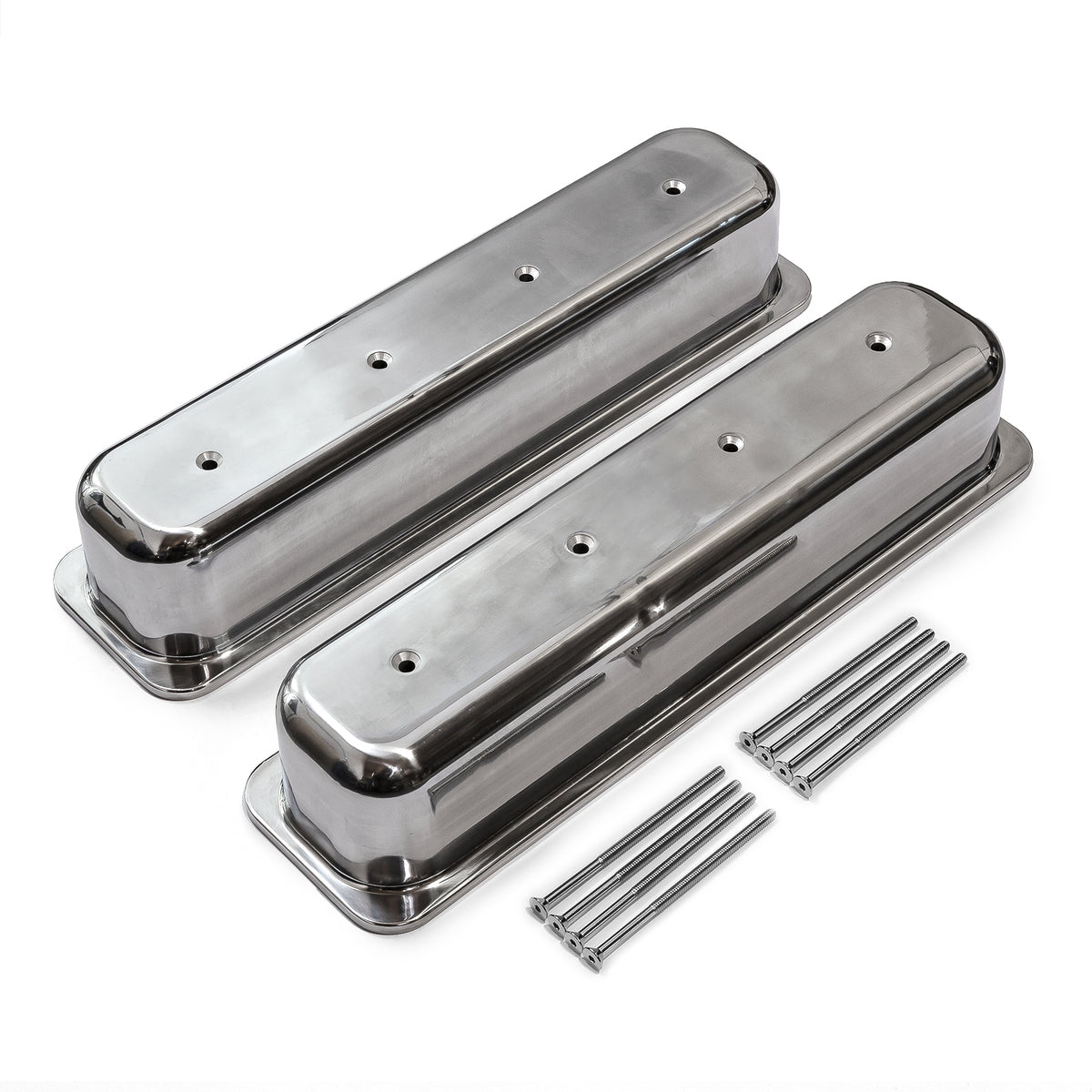 Chevy SBC 350 Center Bolt Polished Aluminum Plain Valve Cover - Tall w/o Hole