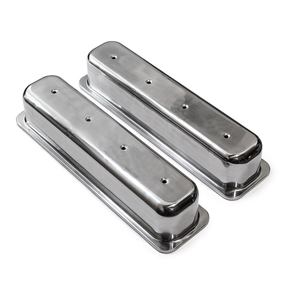 Chevy SBC 350 Center Bolt Polished Aluminum Plain Valve Cover - Tall w/o Hole