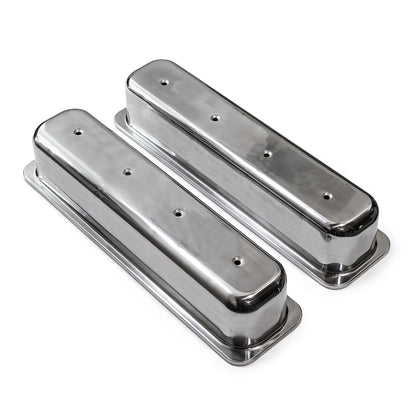 Chevy SBC 350 Center Bolt Polished Aluminum Plain Valve Cover - Tall w/o Hole
