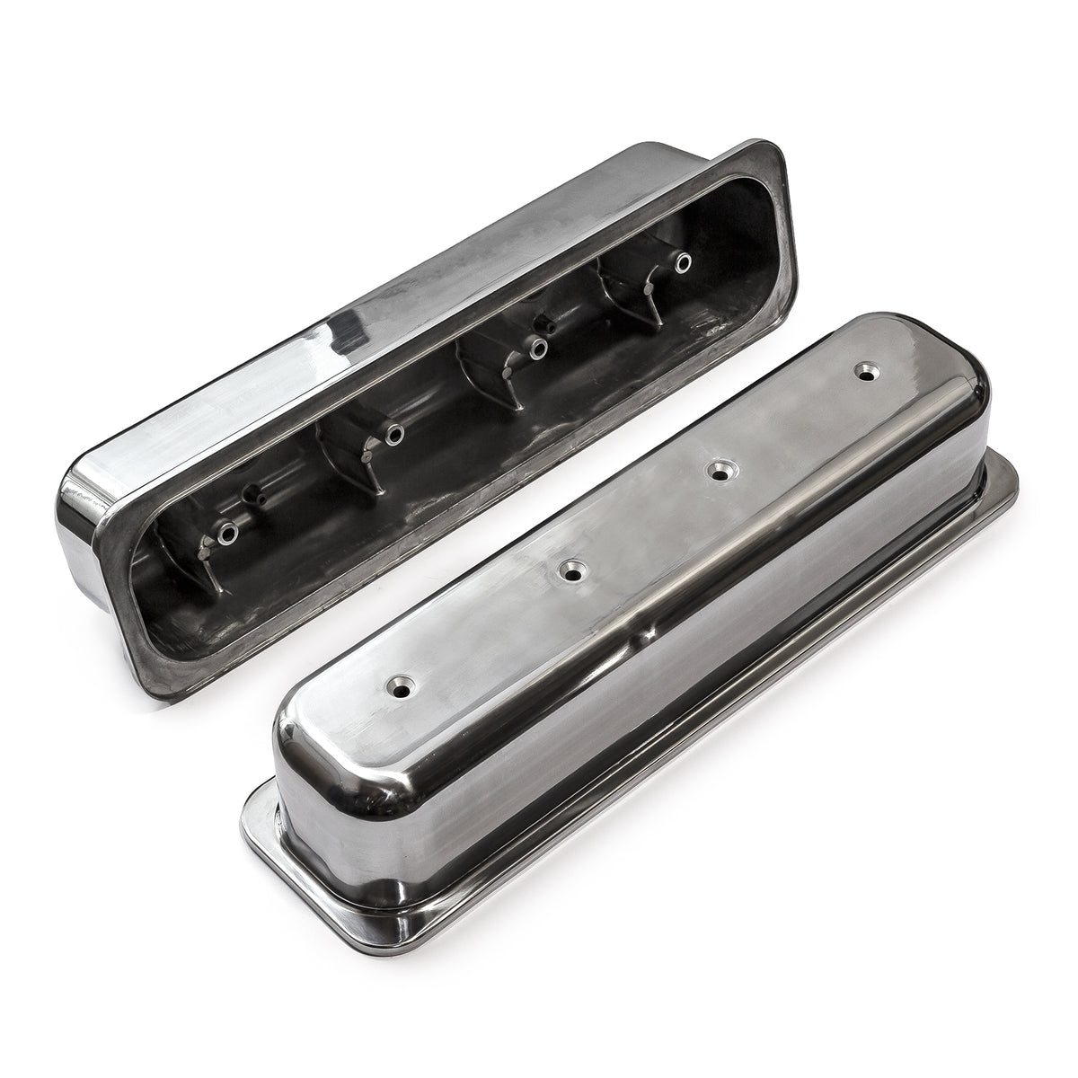 Chevy SBC 350 Center Bolt Polished Aluminum Plain Valve Cover - Tall w/o Hole