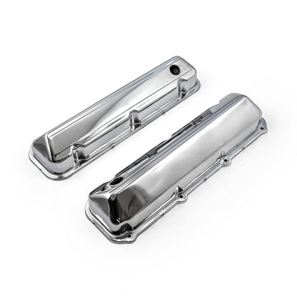 Ford 429 460 Chrome Steel Valve Covers - 3 1/2" Tall w/ Baffled Hole