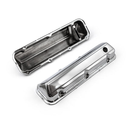 Ford 429 460 Chrome Steel Valve Covers - 3 1/2" Tall w/ Baffled Hole