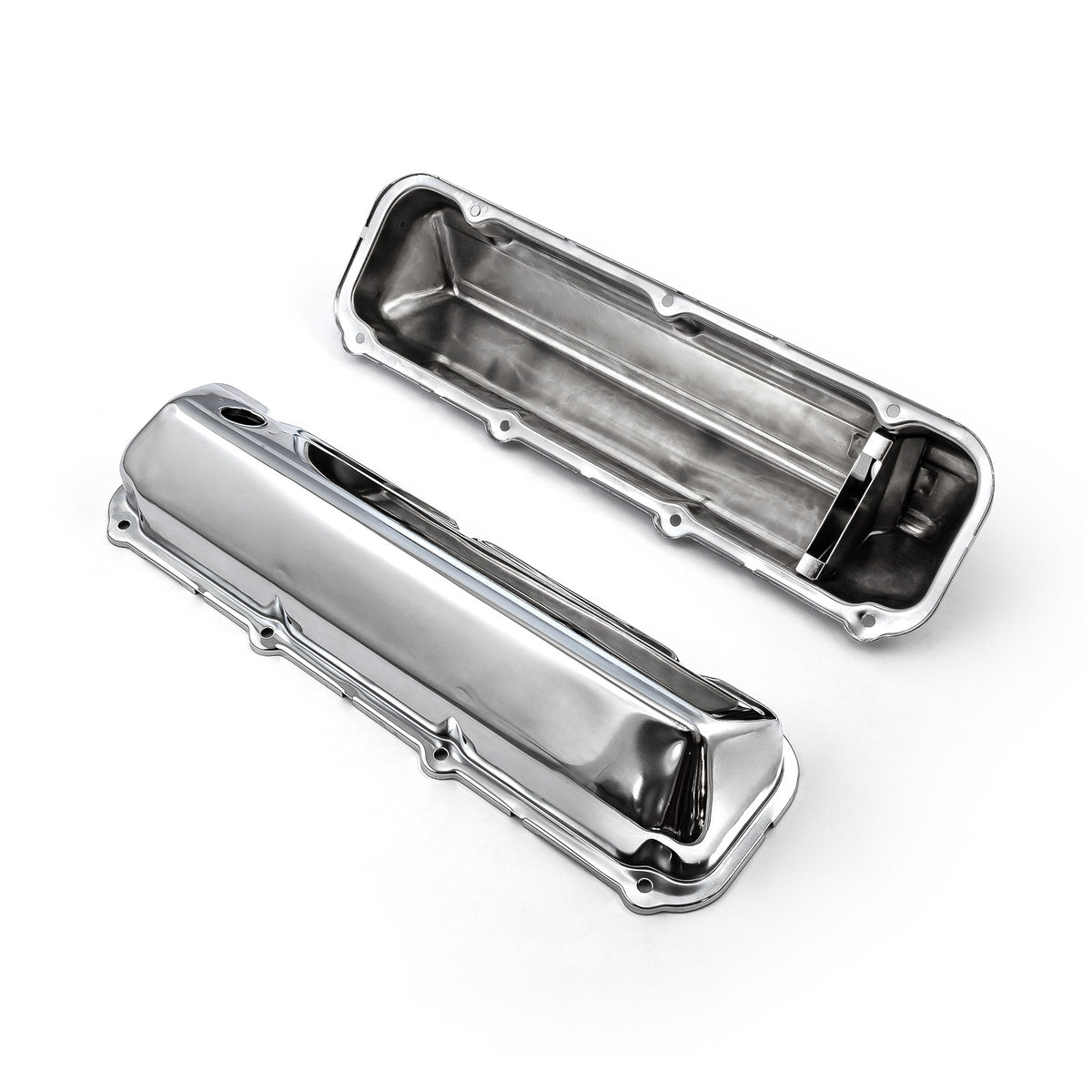 Ford 429 460 Chrome Steel Valve Covers - 3 1/2" Tall w/ Baffled Hole