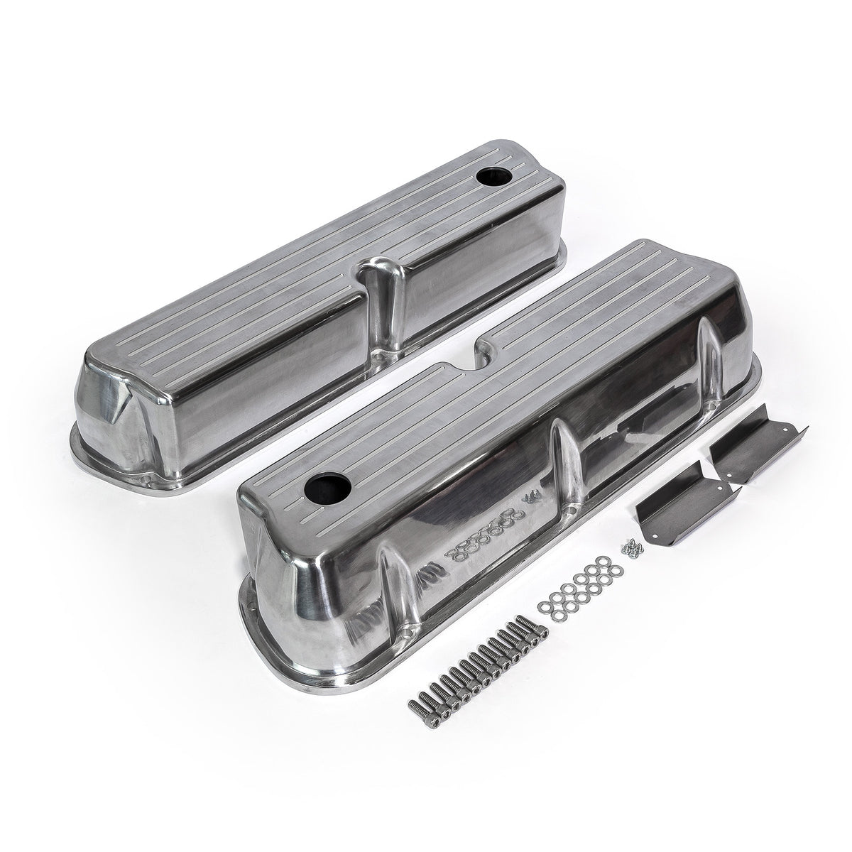 Ford SB 289 302 351 Windsor Polished Alum. Ball Milled Valve Covers Tall w/Hole