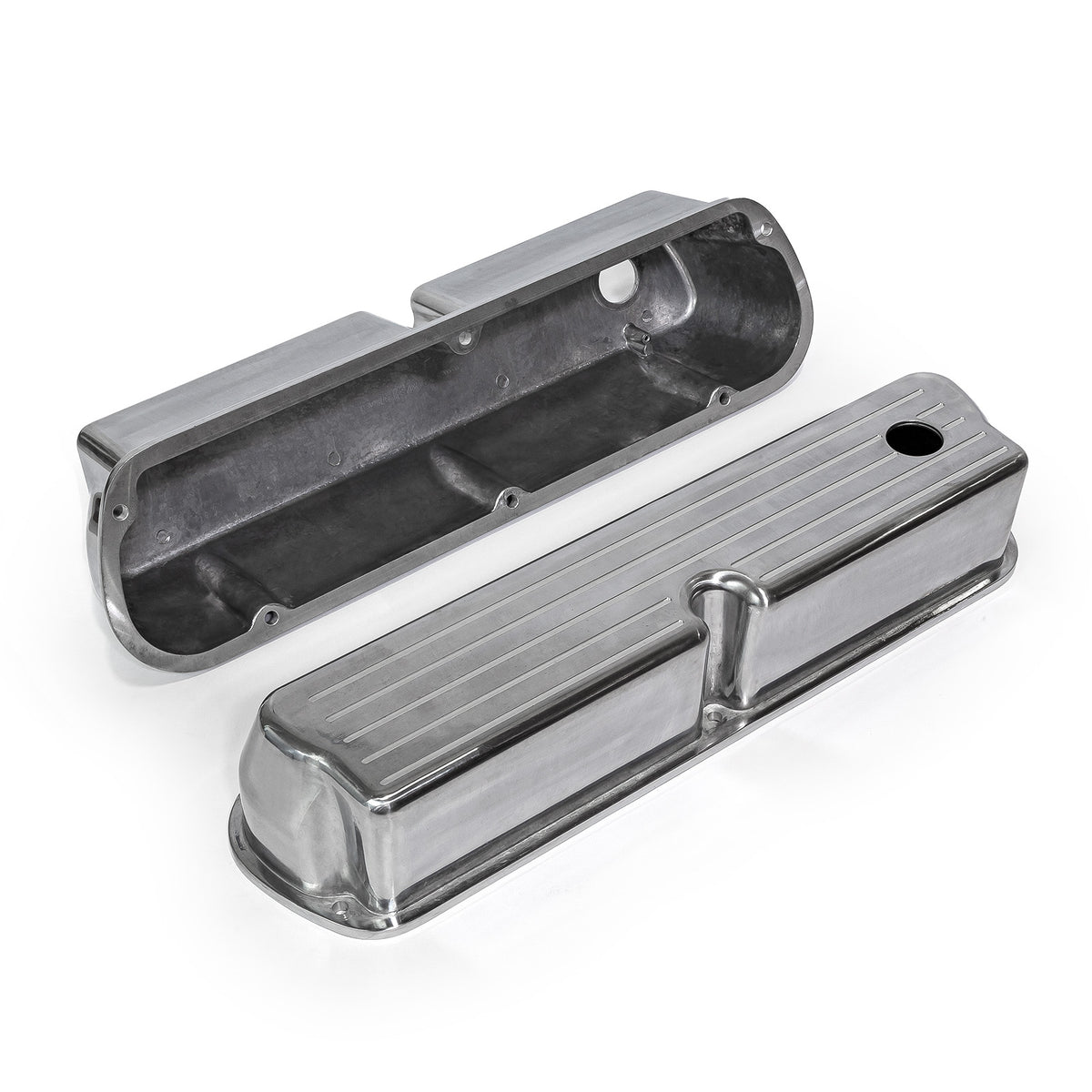 Ford SB 289 302 351 Windsor Polished Alum. Ball Milled Valve Covers Tall w/Hole
