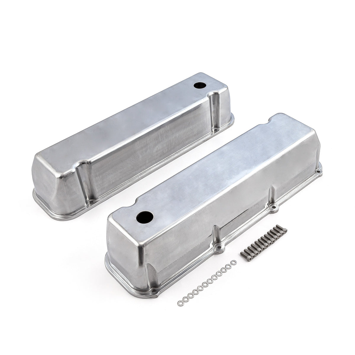 Ford 429 460 Polished Aluminum Plain Valve Covers - Tall w/ Hole