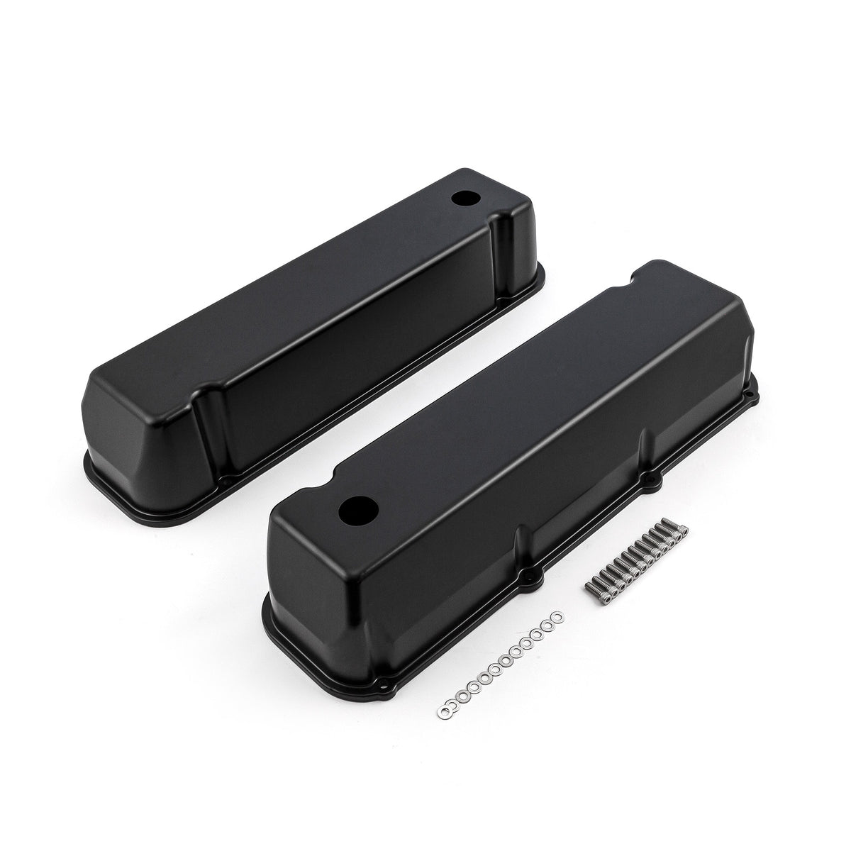 Ford 429 460 Black Aluminum Plain Valve Covers - Tall w/ Hole