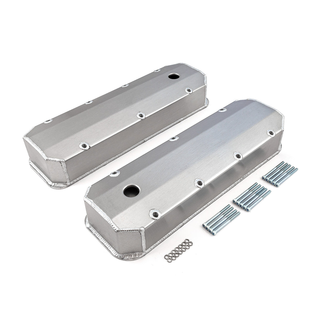 Chevy BBC 454 Long Bolt Fabricated Valve Covers Satin Tall w/ Hole