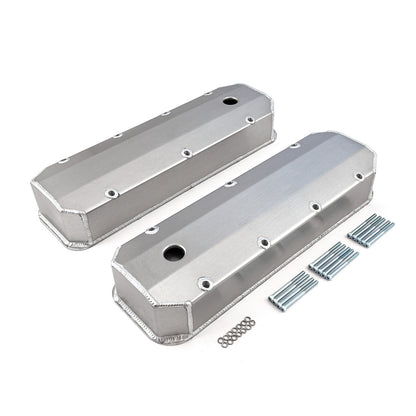 Chevy BBC 454 Long Bolt Fabricated Valve Covers Satin Tall w/ Hole