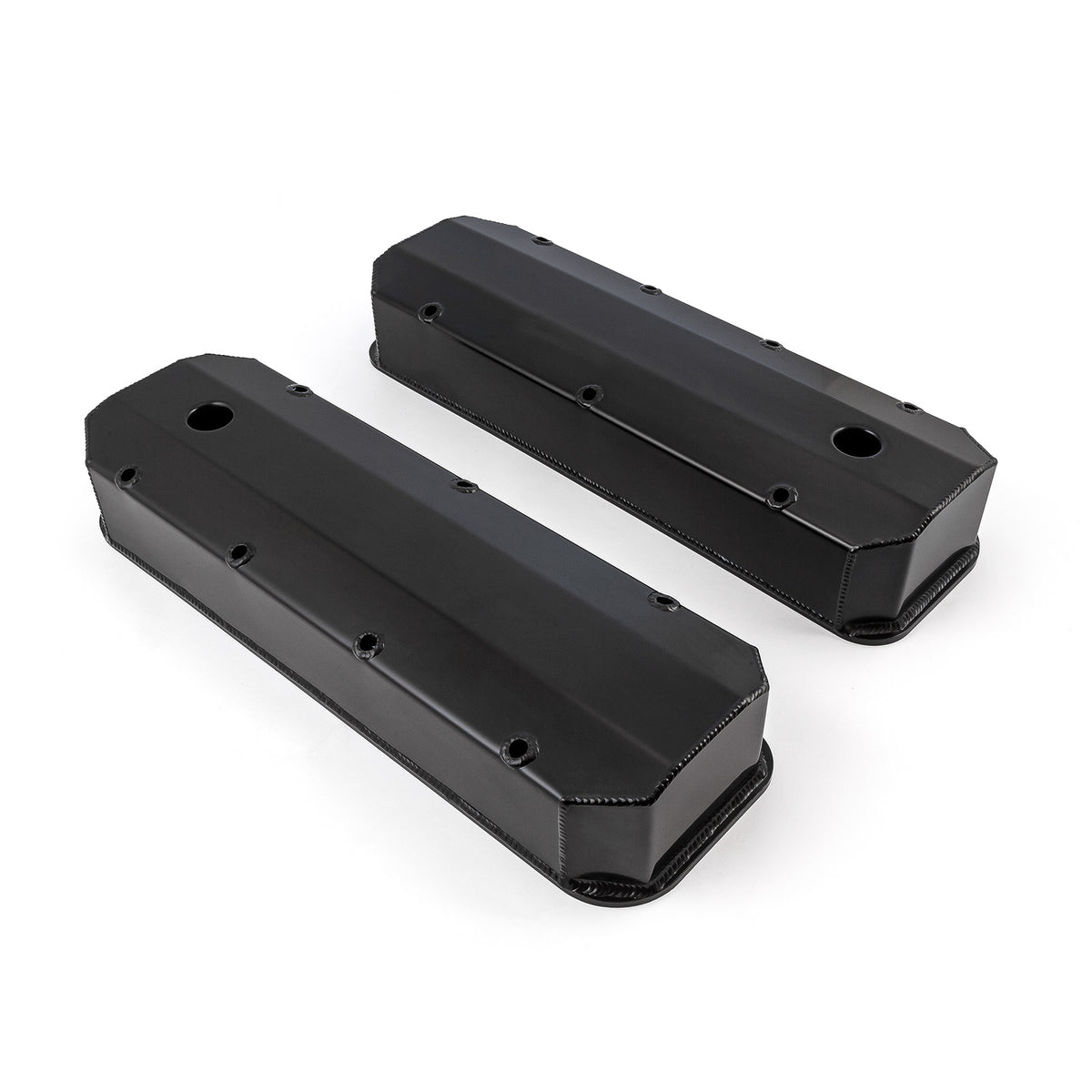 Chevy BBC 454 Long Bolt Fabricated Valve Covers Black Tall w/ Hole