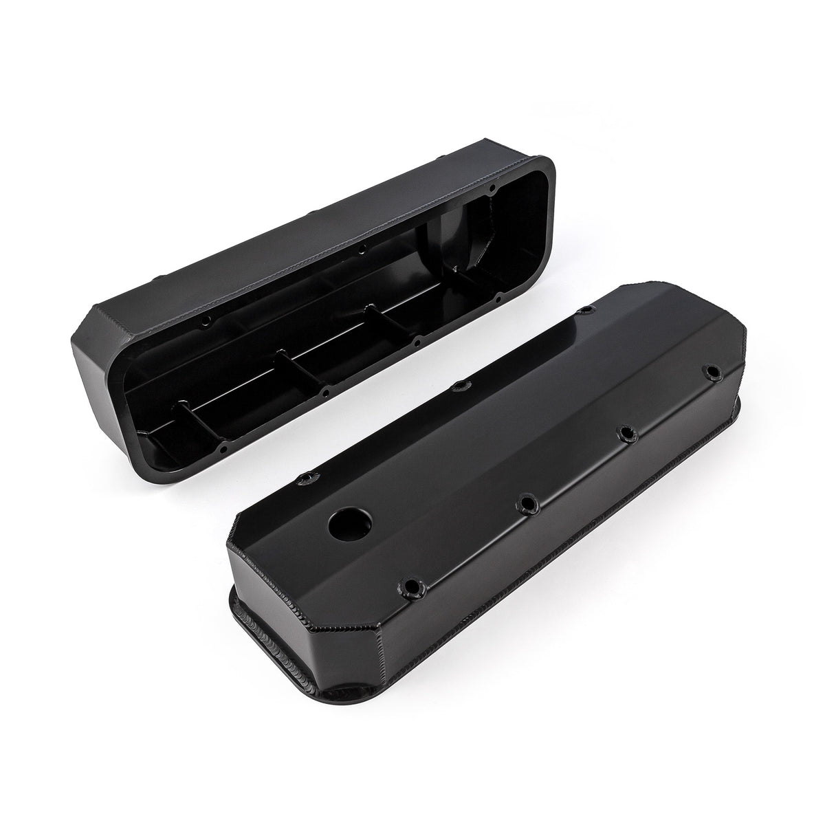 Chevy BBC 454 Long Bolt Fabricated Valve Covers Black Tall w/ Hole
