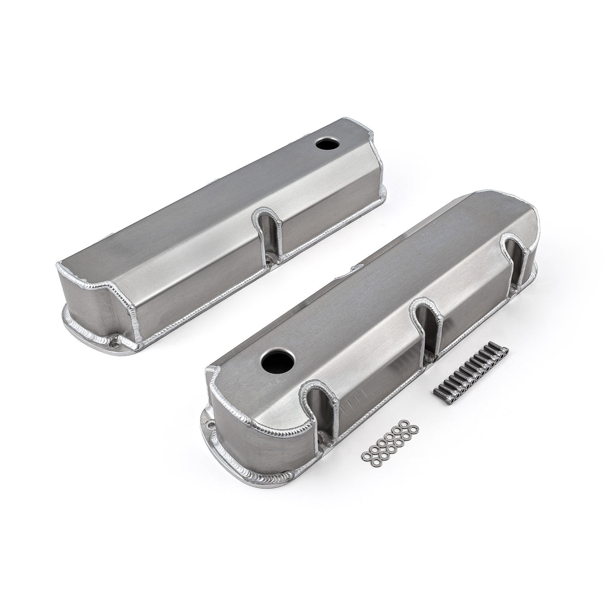 Ford SB 289 302 351 Windsor Fabricated Valve Covers Satin Tall w/ Hole