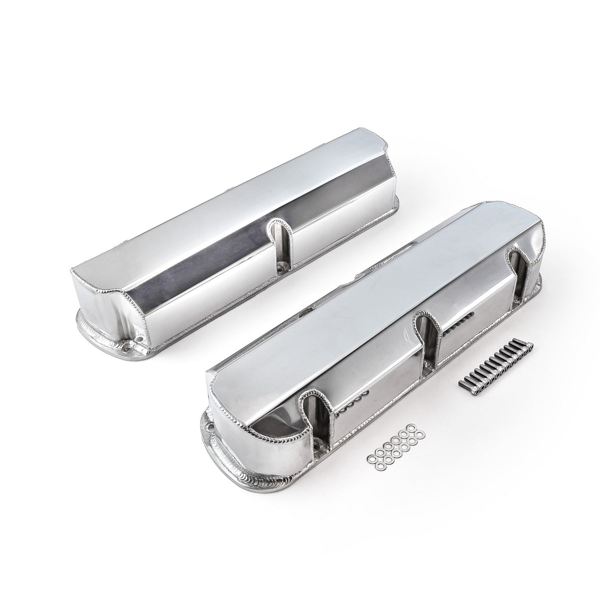 Ford SB 289 302 351 Windsor Fabricated Valve Covers Polished Tall w/o Hole