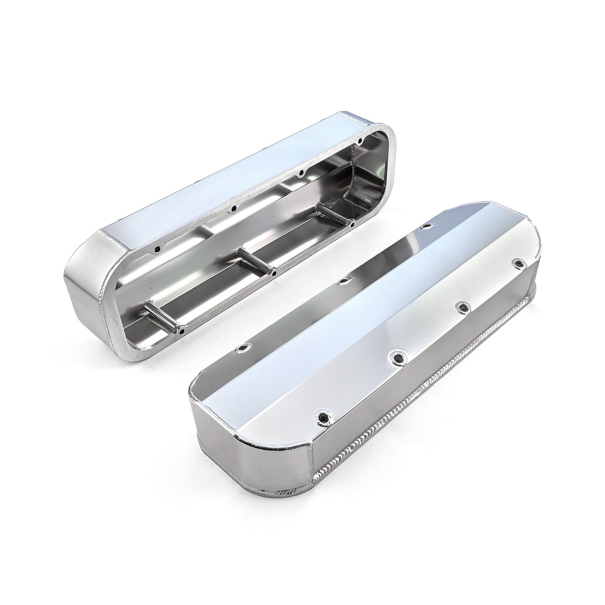 Chevy BBC 454 Long Bolt Fabricated Valve Covers Satin Tall w/o Hole