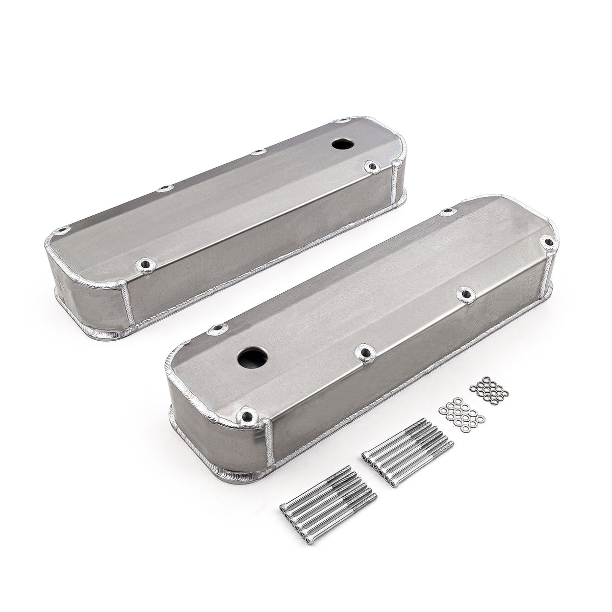 Ford 429 460 Satin Long Bolt Fabricated Valve Covers - Tall w/ Hole