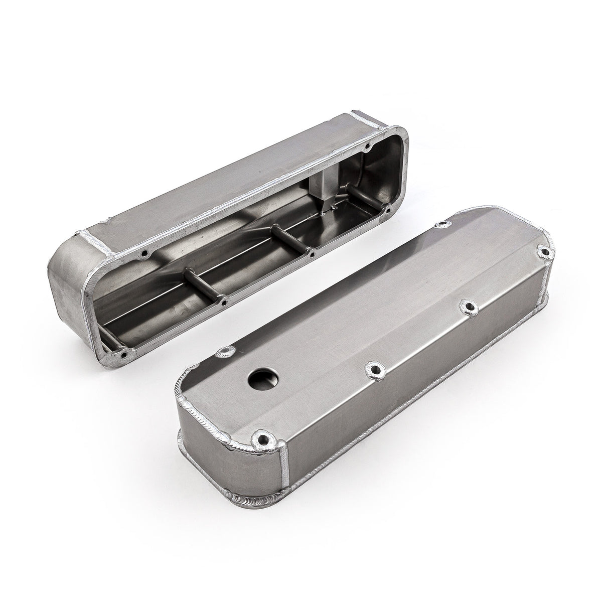Ford 429 460 Satin Long Bolt Fabricated Valve Covers - Tall w/ Hole