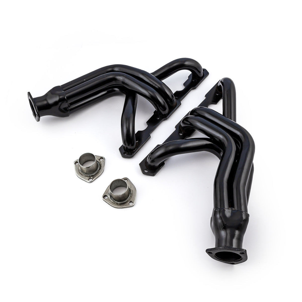 Chevy SBC 350 1955-57 Tri-5 Mid Length Black Headers Straight Plug Heads