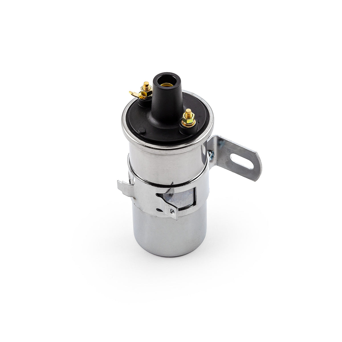 12V Electronic Round Oil Filled Female Round Canister Ignition Coil Chrome