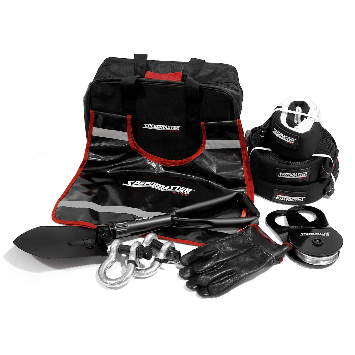4WD Winch Recovery Kit Plus (Snatch Shackle Straps Gloves Bag) 10pc