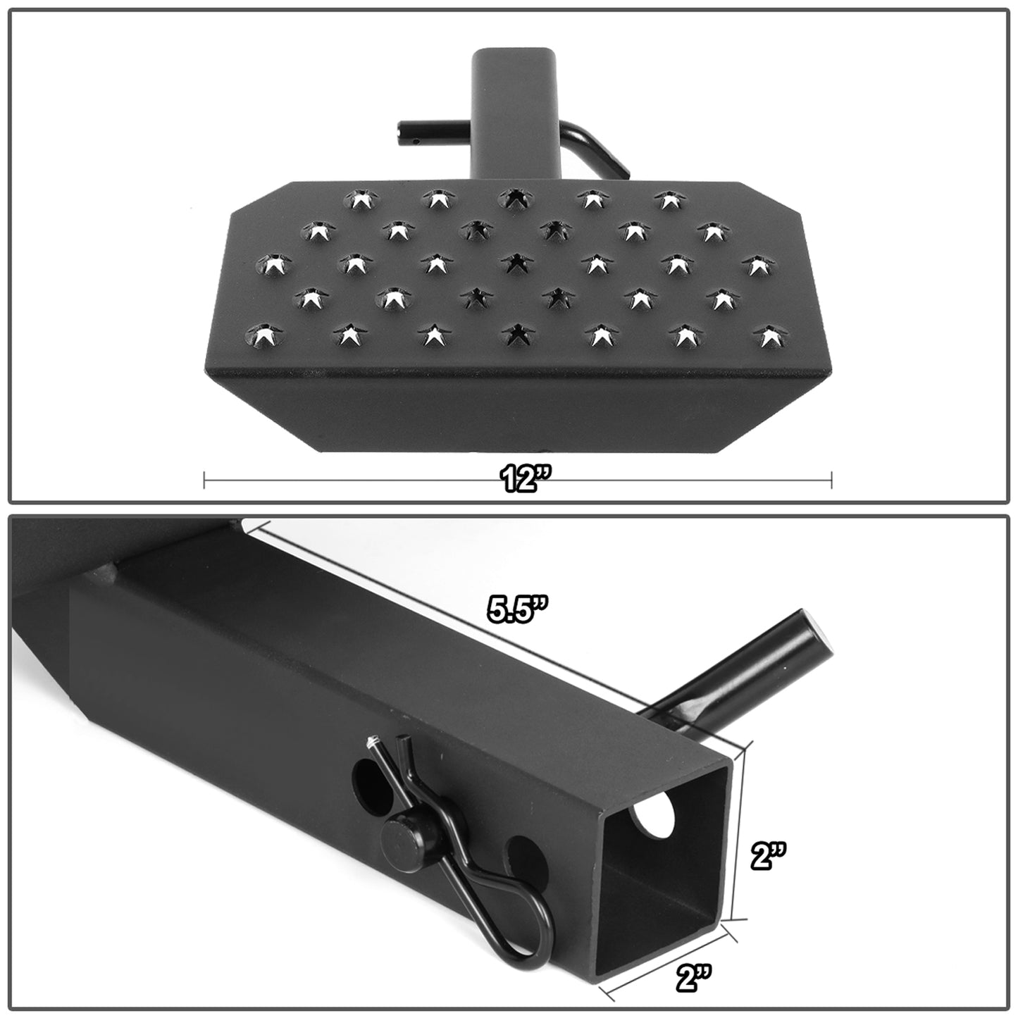 ESCALON TRASERO 12" W X 6.5" L - FITS VEHICLES WITH 2" TRAILER HITCH - BLACK