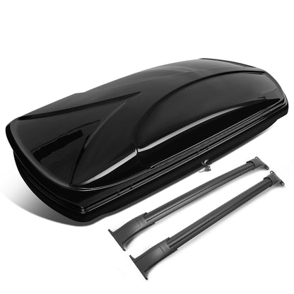 PORTAEQUIPAJE ROOF RACK CROSS BARS + CARGO ROOF BOX - 15-19 CADILLAC ESCALADE, CADILLAC ESCALADE ESV, CHEVY SUBURBAN, CHEVY TAHOE, GMC YUKON, GMC YUKON XL - BOLTS ONTO OEM ROOF RAILS ONLY - BLACK