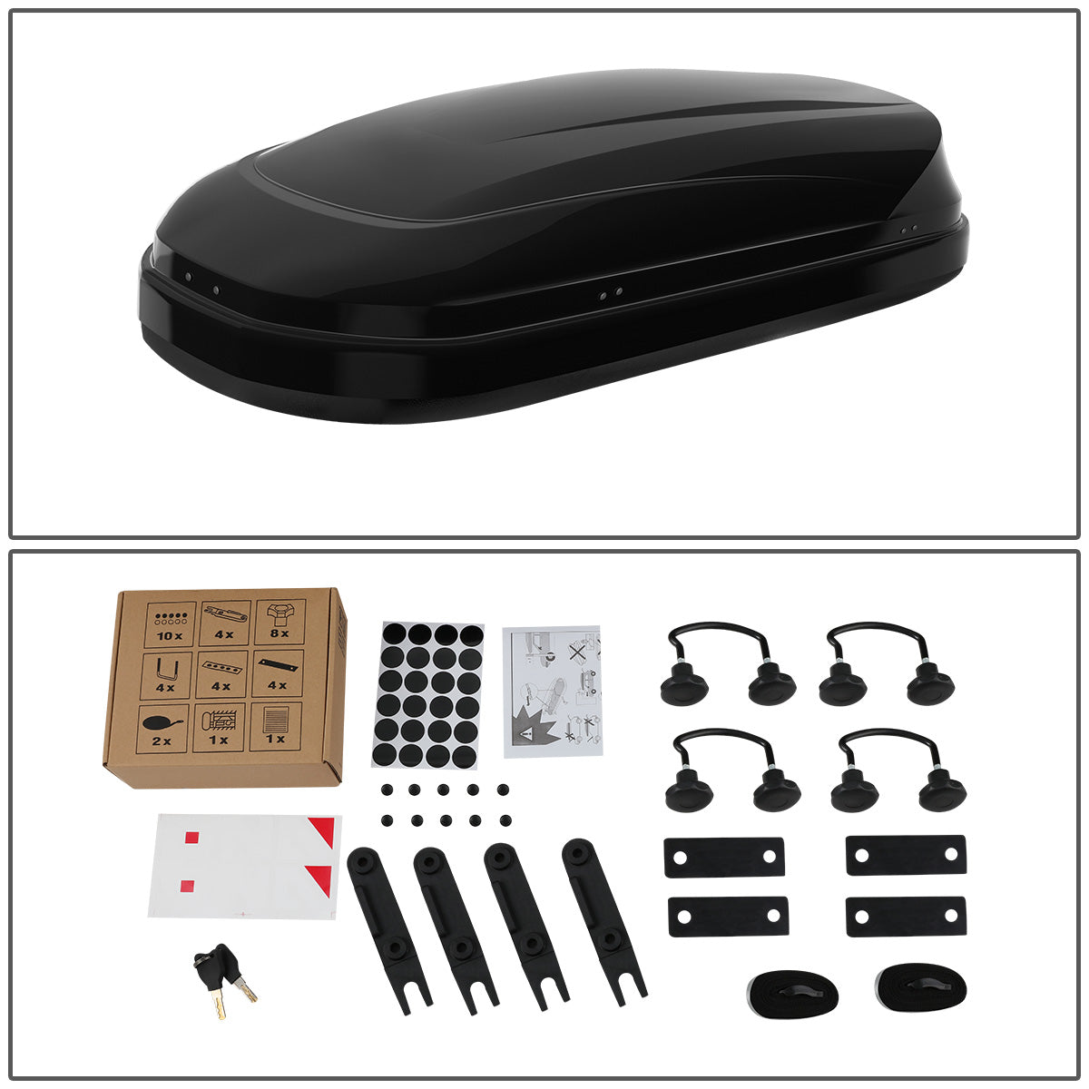 PORTAEQUIPAJE ROOF RACK CARGO ROOF BOX - UNIVERSAL - 133CM - 330L - 110 LBS - ATTACHES TO VEHICLES WITH CROSS BARS ONLY - GLOSSY SMOOTH BLACK