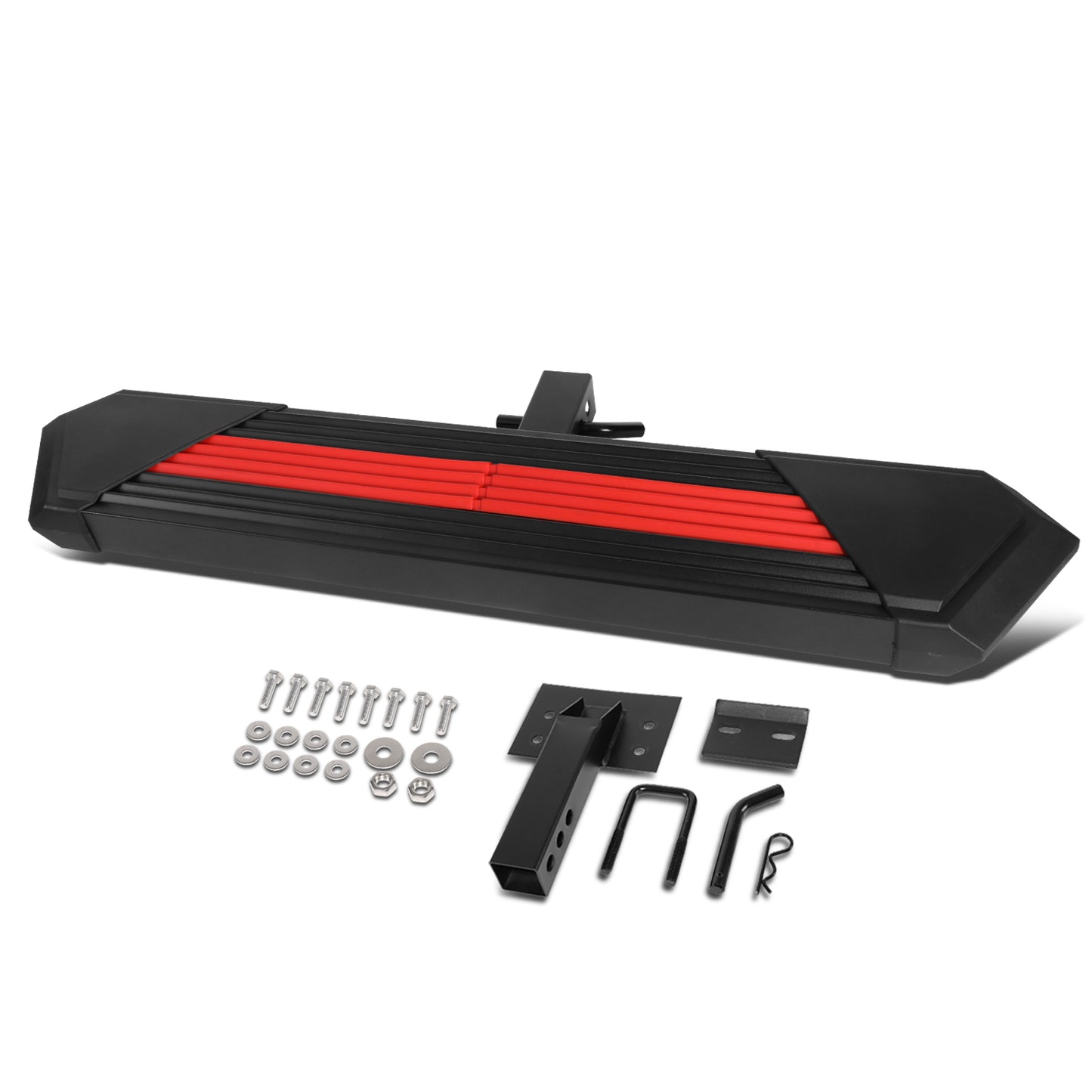 ESCALON TRASERO STAINLESS STEEL - 35" L X 6.25" W - FITS VEHICLES WITH 2" TOW HITCH RECEIVER - BLACK / RED