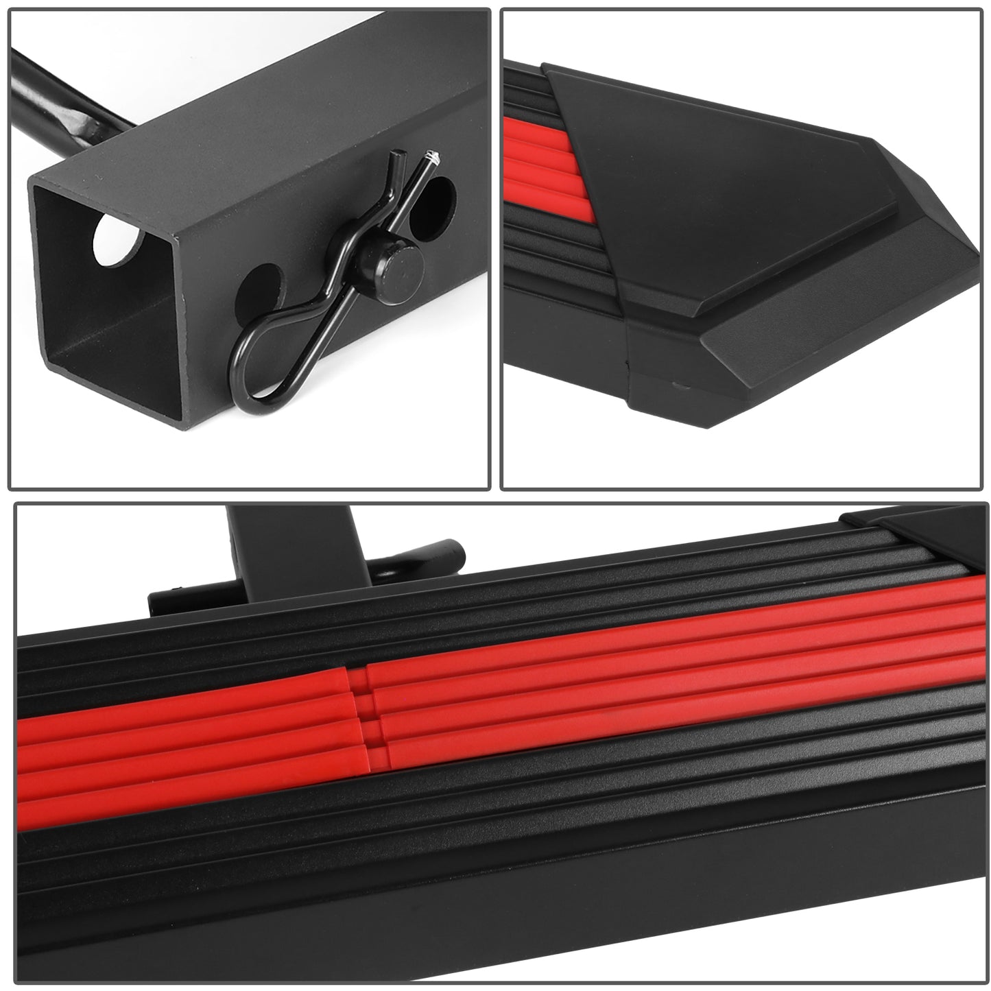 ESCALON TRASERO STAINLESS STEEL - 35" L X 6.25" W - FITS VEHICLES WITH 2" TOW HITCH RECEIVER - BLACK / RED