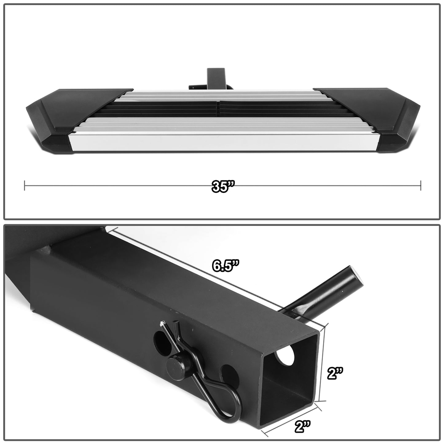 ESCALON TRASERO STAINLESS STEEL - 35" L X 6.25" W - FITS VEHICLES WITH 2" TOW HITCH RECEIVER - CHROME / RED