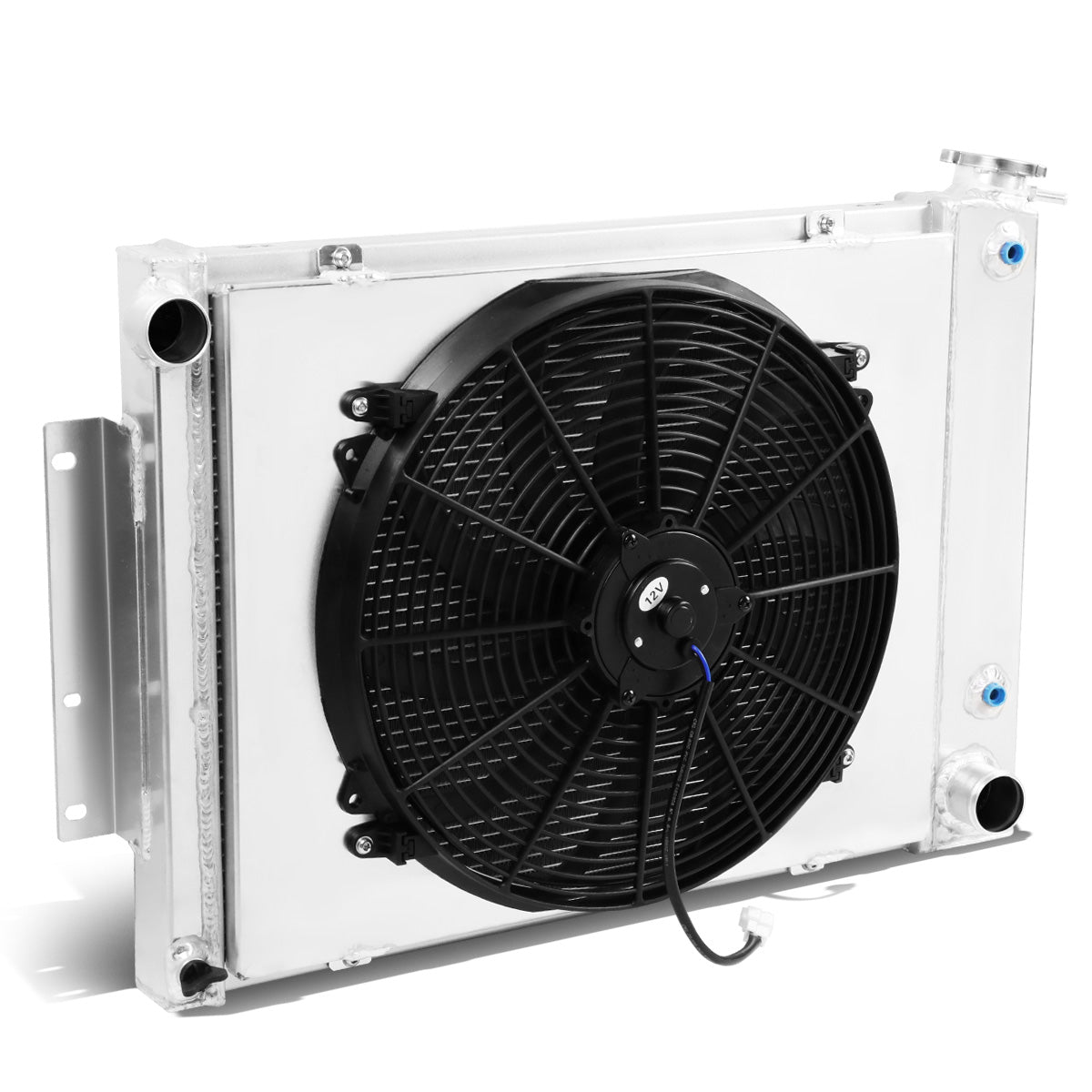 RADIADOR DE ALUMINIO RADIATOR + FAN SHROUD - 3 ROWS - 67-69 CHEVY CAMARO, PONTIAC FIREBIRD - FITS I6 V8 MT MODELS ONLY - BLACK FANS