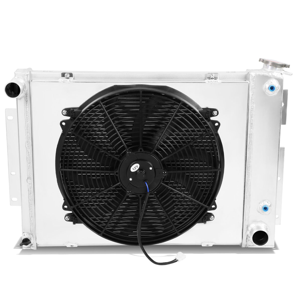 RADIADOR DE ALUMINIO RADIATOR + FAN SHROUD - 3 ROWS - 67-69 CHEVY CAMARO, PONTIAC FIREBIRD - FITS I6 V8 MT MODELS ONLY - BLACK FANS
